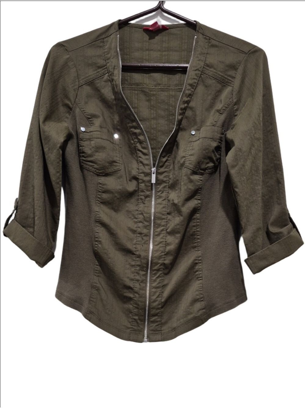 GUESS Olive Green Lightweight Utility Jacket Zip-Up Size M